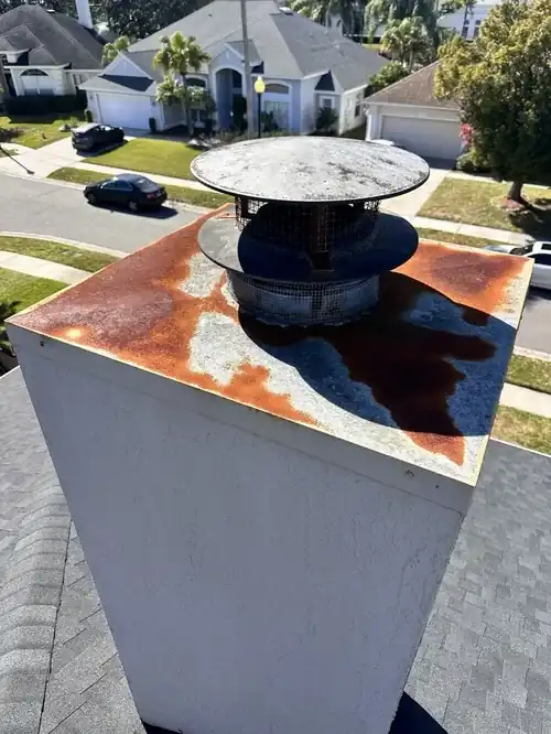 Rusty chimney cap before replacement